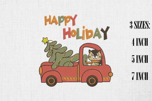 Cute Cat Driving Happy Holiday Christmas